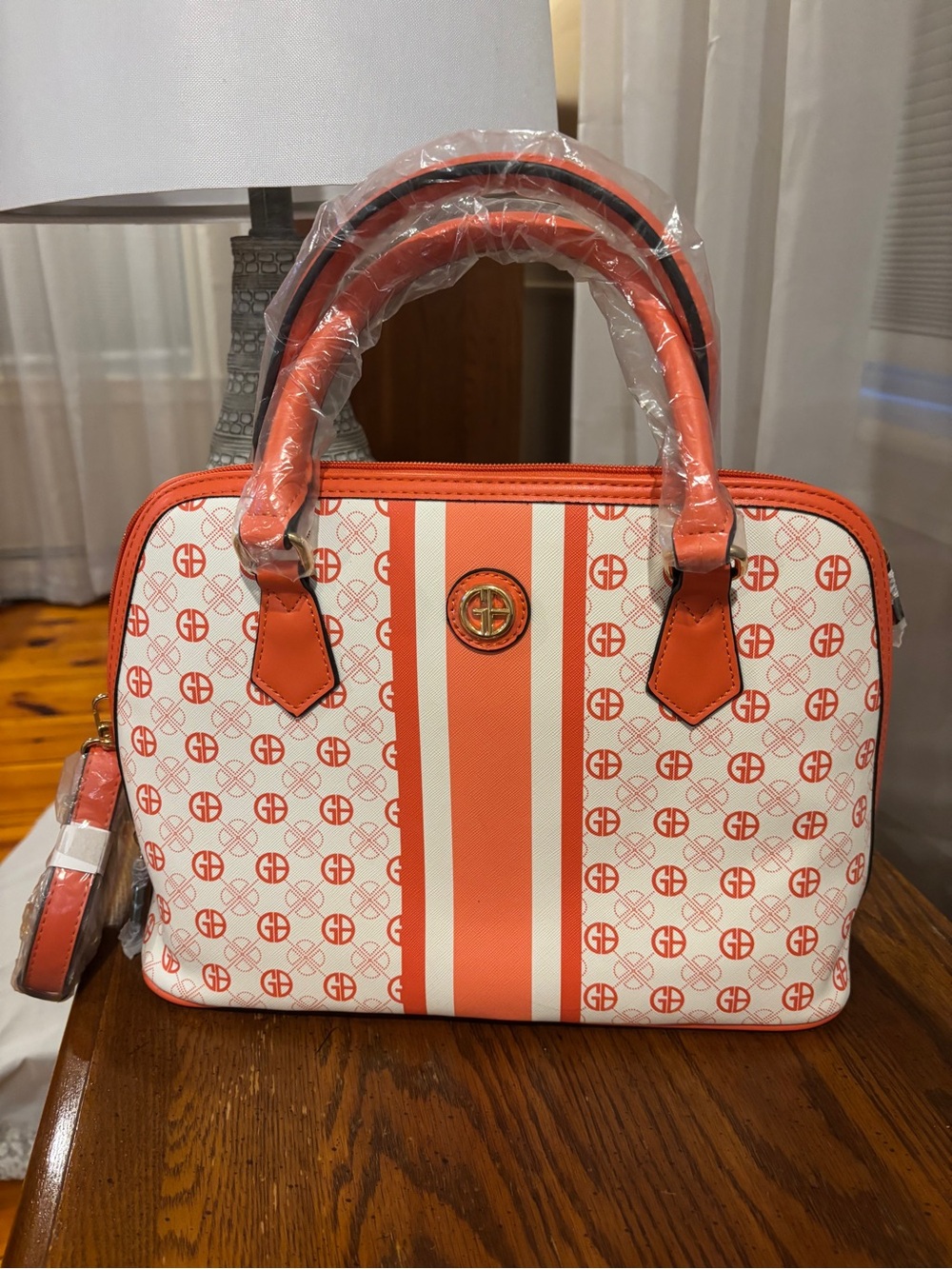 Giani Bernini Coral Stripe Monogram Bag